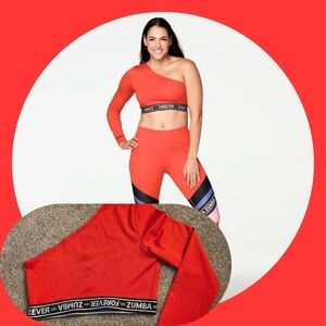 Zumba Fitness Red and Black Single Shoulder Crop Top